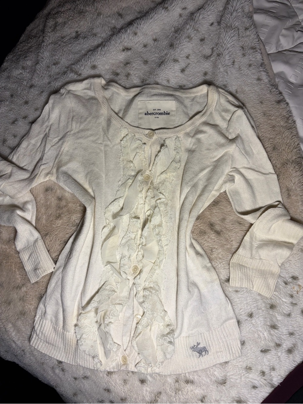 Abercrombie & Fitch Cream Ruffle-Front Women's Cardigan
